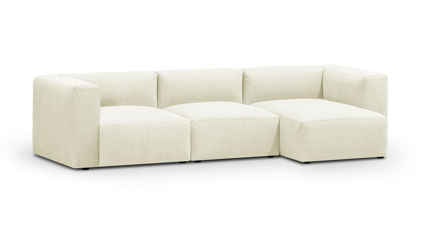 Canapé d'angle à droite modulable avec méridienne 4 places en tissu ivoire - Modulo