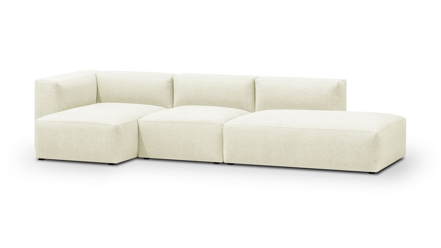 Canapé d'angle à gauche modulable avec méridienne 5 places en tissu ivoire - Modulo