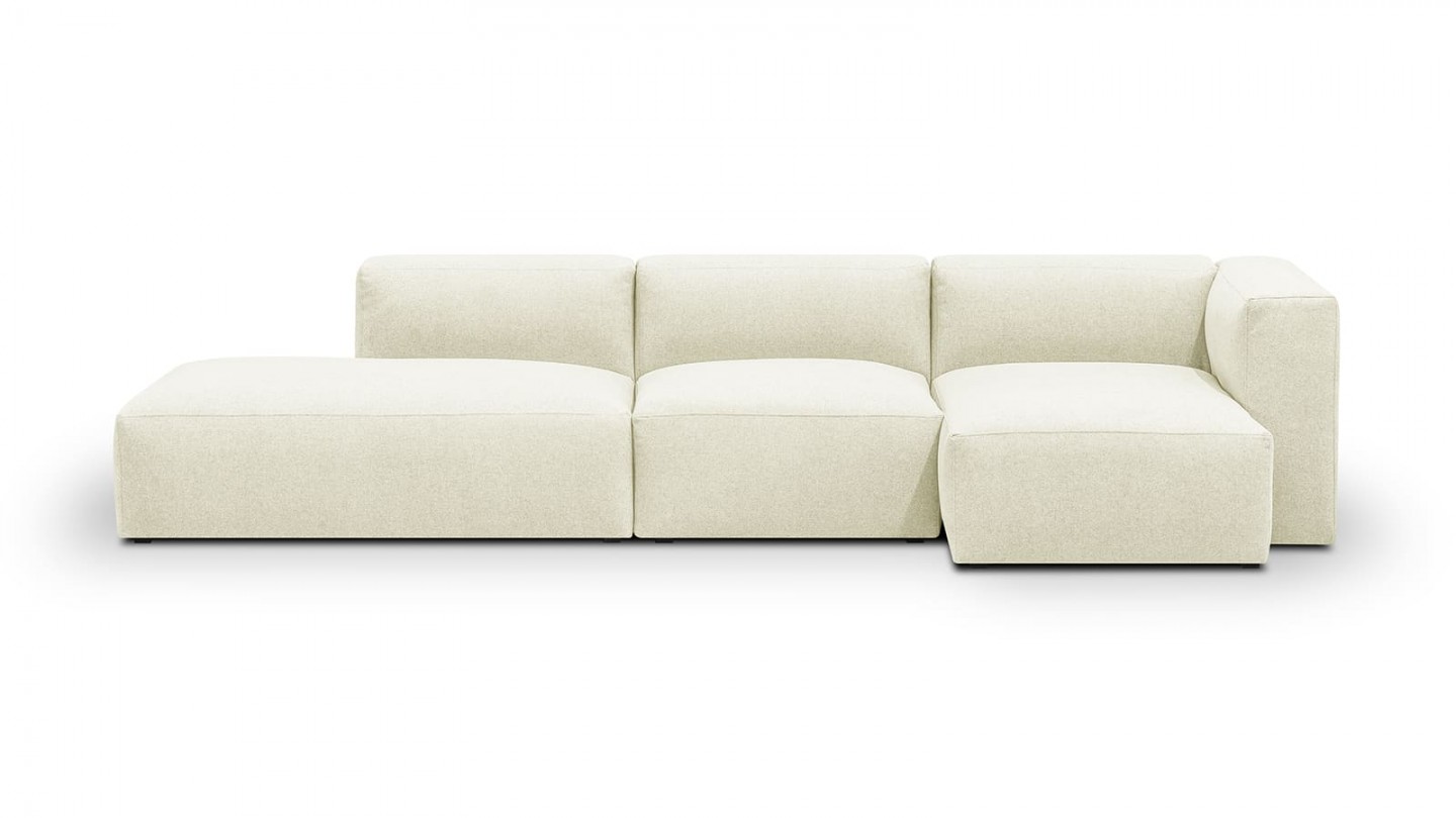 Canapé d'angle à droite modulable avec méridienne 5 places en tissu ivoire - Modulo