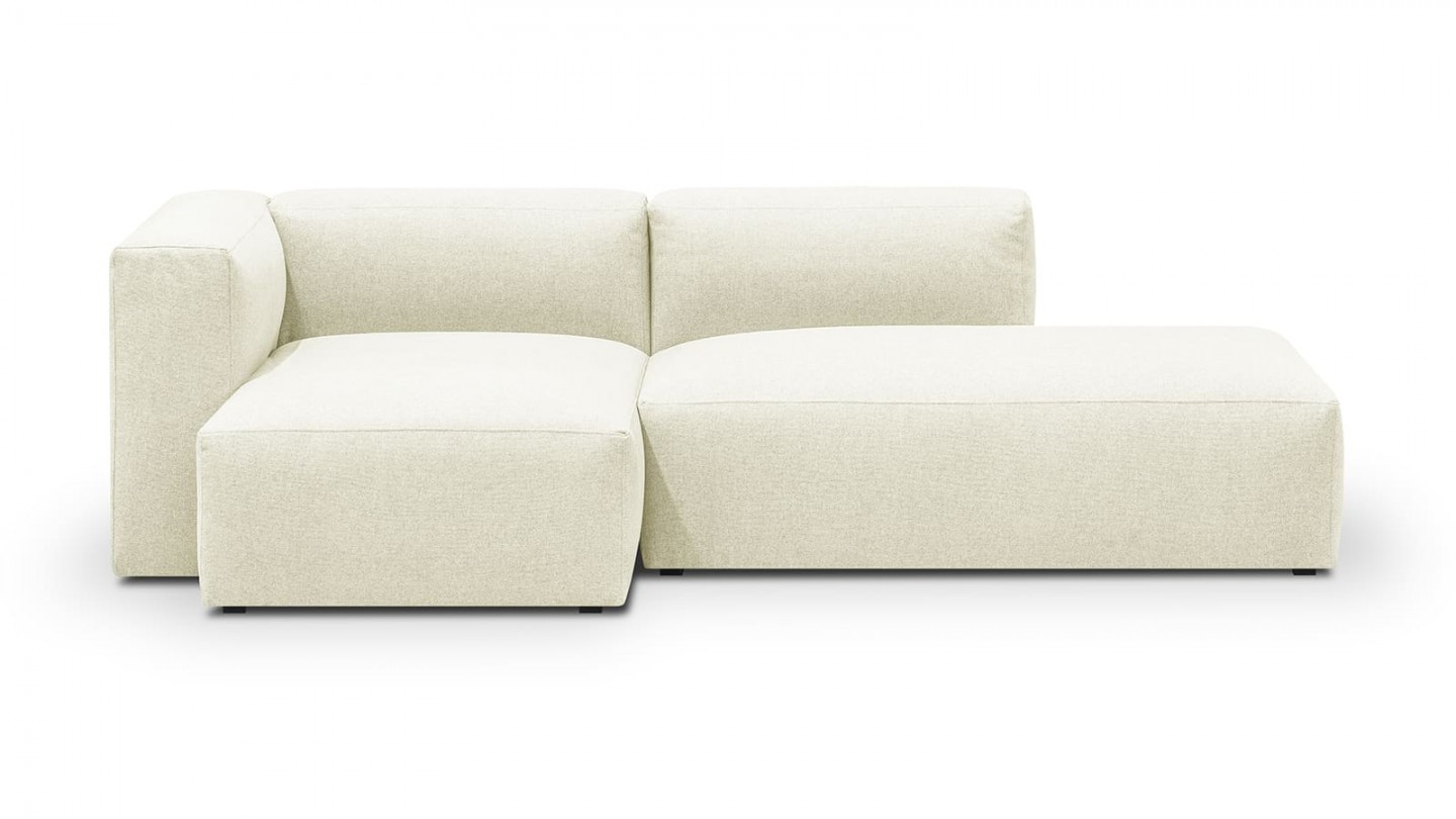 Canapé d'angle à gauche modulable avec méridienne 3/4 places en tissu ivoire - Modulo