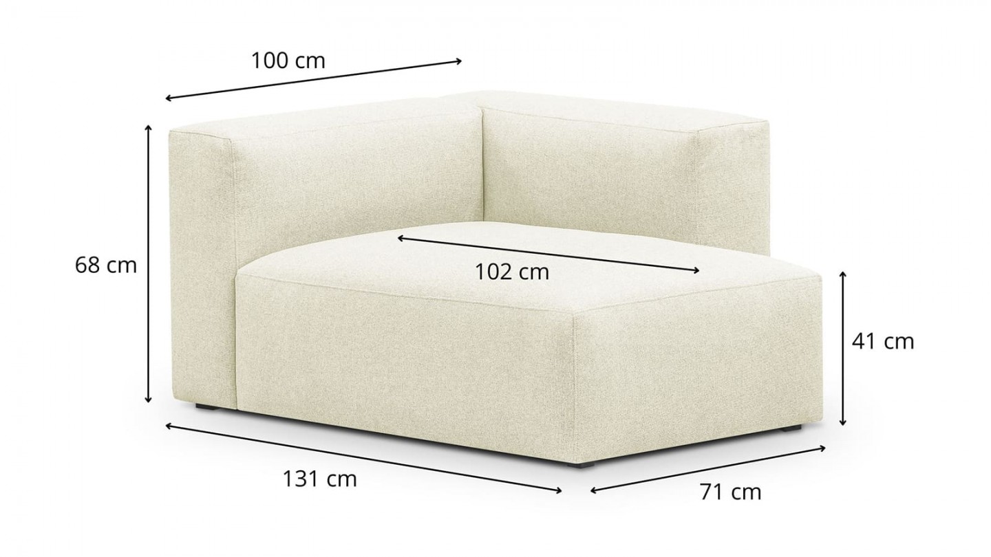 Canapé d'angle à droite modulable avec méridienne 3/4 places en tissu ivoire - Modulo