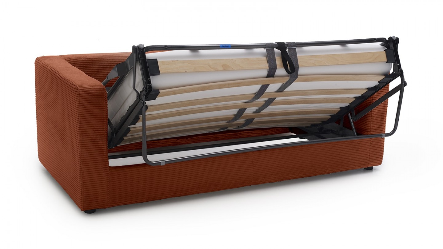 Canapé convertible 3 places en velours côtelé rouille - ouverture semi