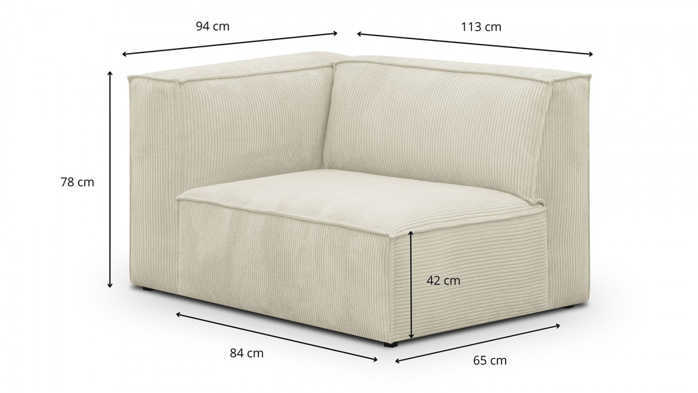 Canapé d'angle à droite modulable avec méridienne 5 places en velours côtelé beige - Rezia