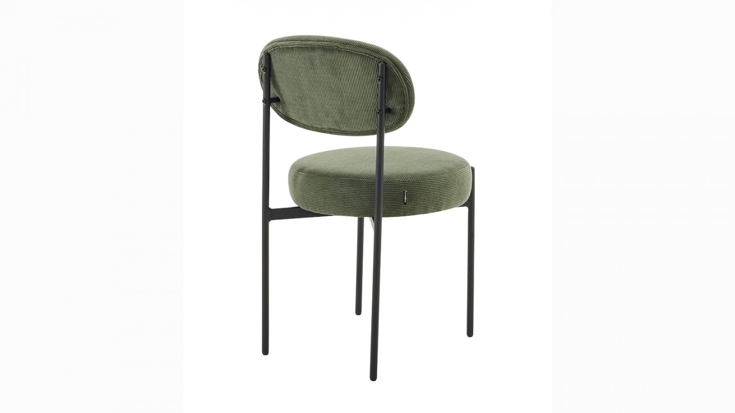 Lot de 2 chaises en velours côtelé vert, piètement métal noir - Evora