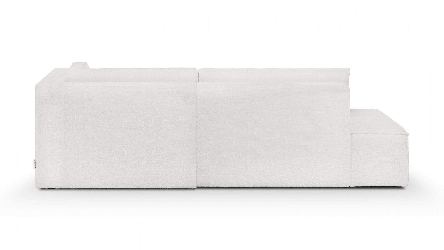 Canapé d'angle à droite convertible 3 places avec coffre de rangement en tissu bouclé écru - Barani