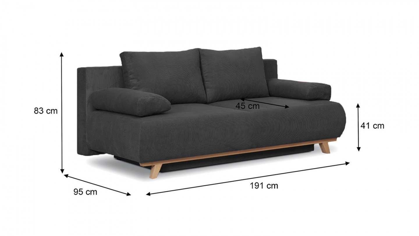 Canapé convertible 3 places avec coffre de rangement en velours fines