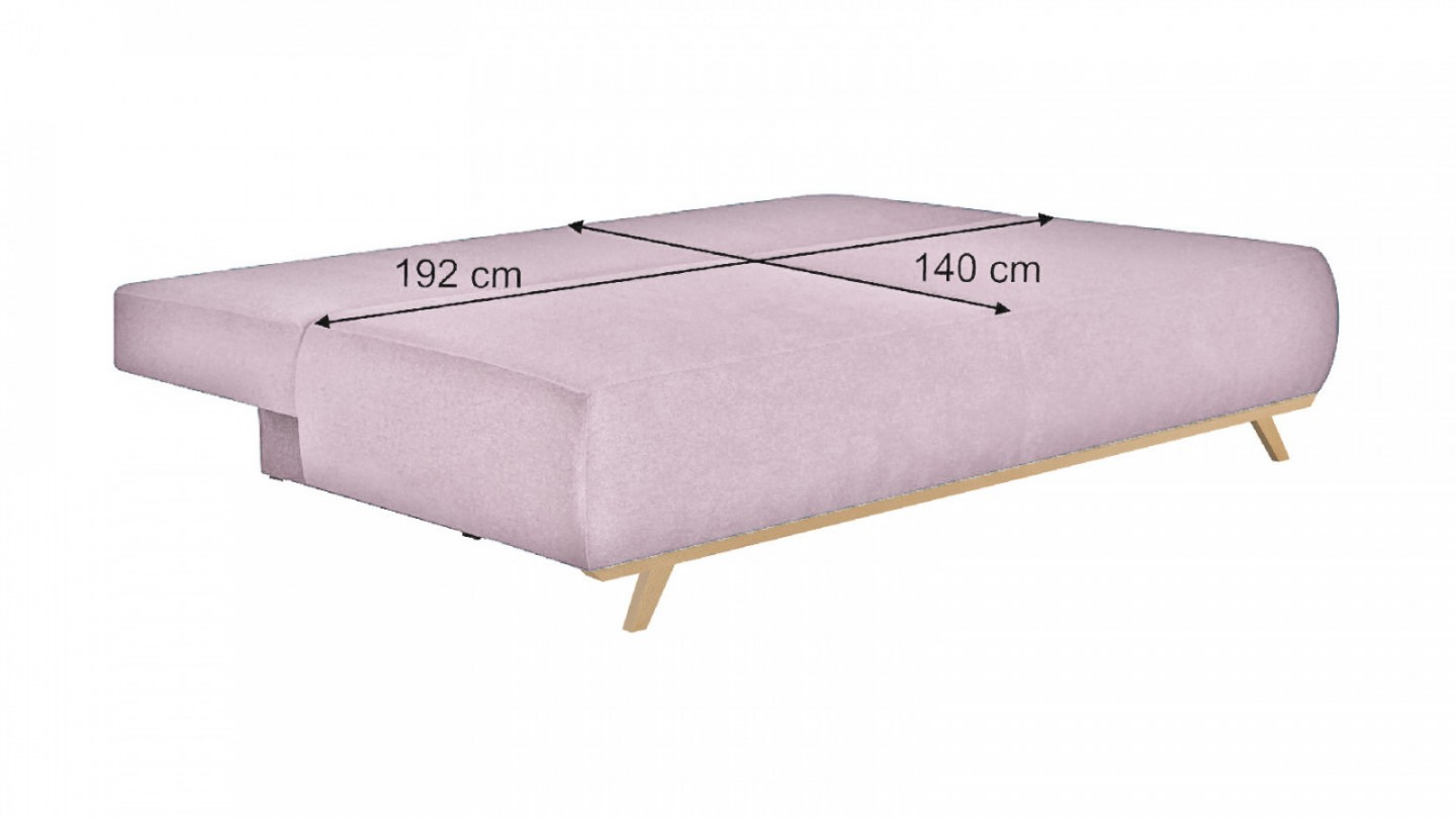 Canapé convertible 3 places avec coffre de rangement en tissu rose pâle - Laria New