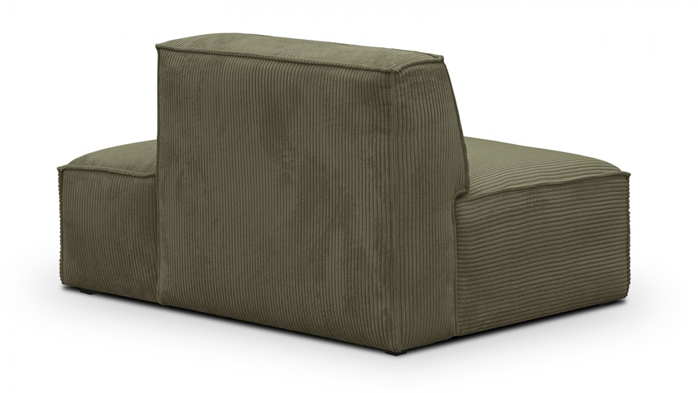 Canapé d'angle à gauche modulable avec méridienne 4 places en velours côtelé vert kaki - Rezia