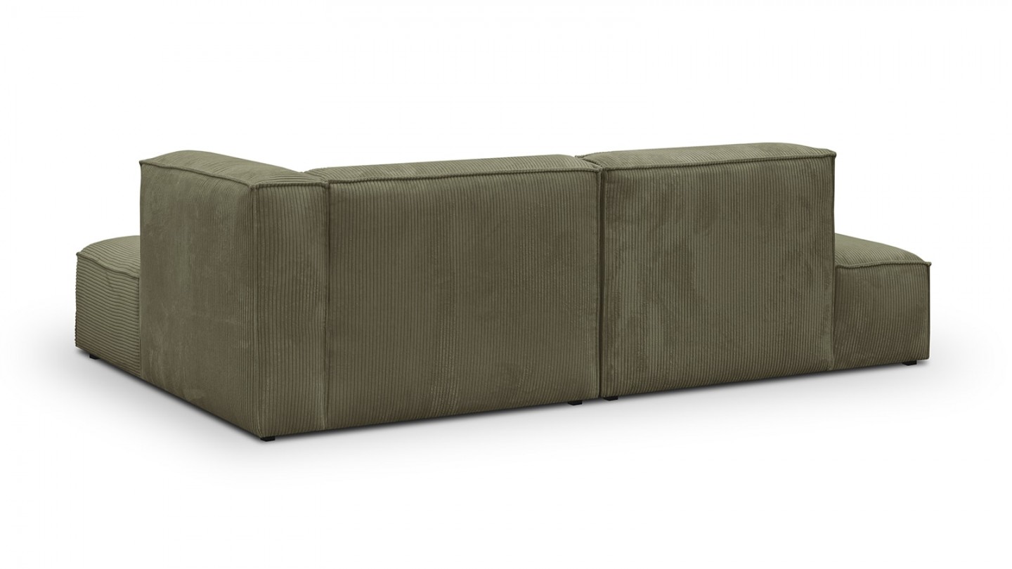 Canapé d'angle à droite modulable avec méridienne 4 places en velours côtelé vert kaki - Rezia