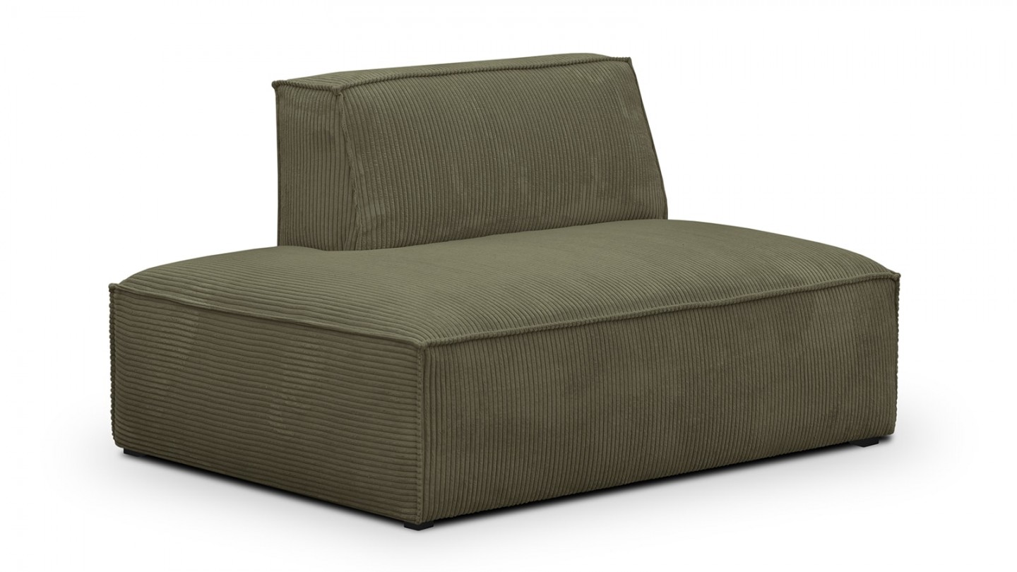 Canapé d'angle à droite modulable avec méridienne 4 places en velours côtelé vert kaki - Rezia