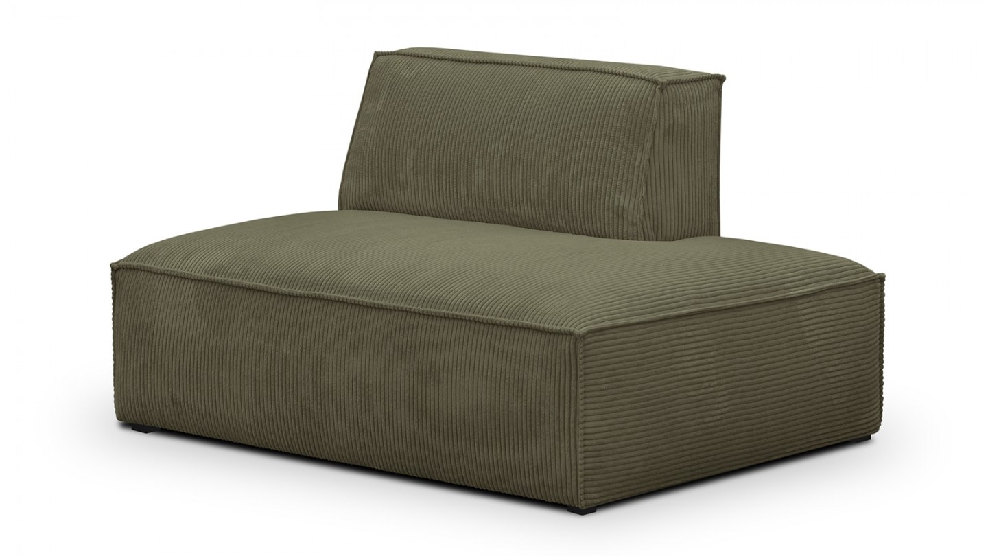 Canapé d'angle à gauche modulable avec méridienne 6 places en velours côtelé vert kaki - Rezia