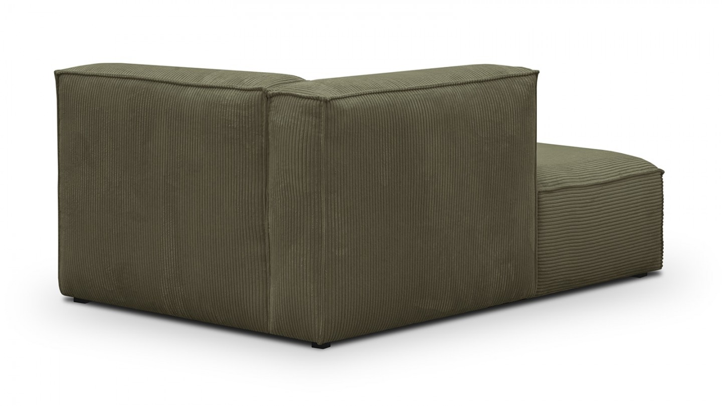 Canapé d'angle à gauche modulable avec méridienne 6 places en velours côtelé vert kaki - Rezia