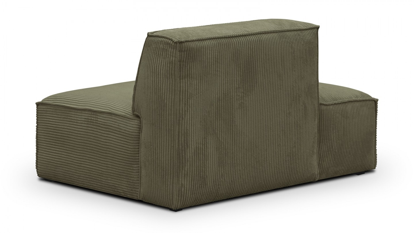 Canapé d'angle à droite modulable avec méridienne 6 places en velours côtelé vert kaki - Rezia