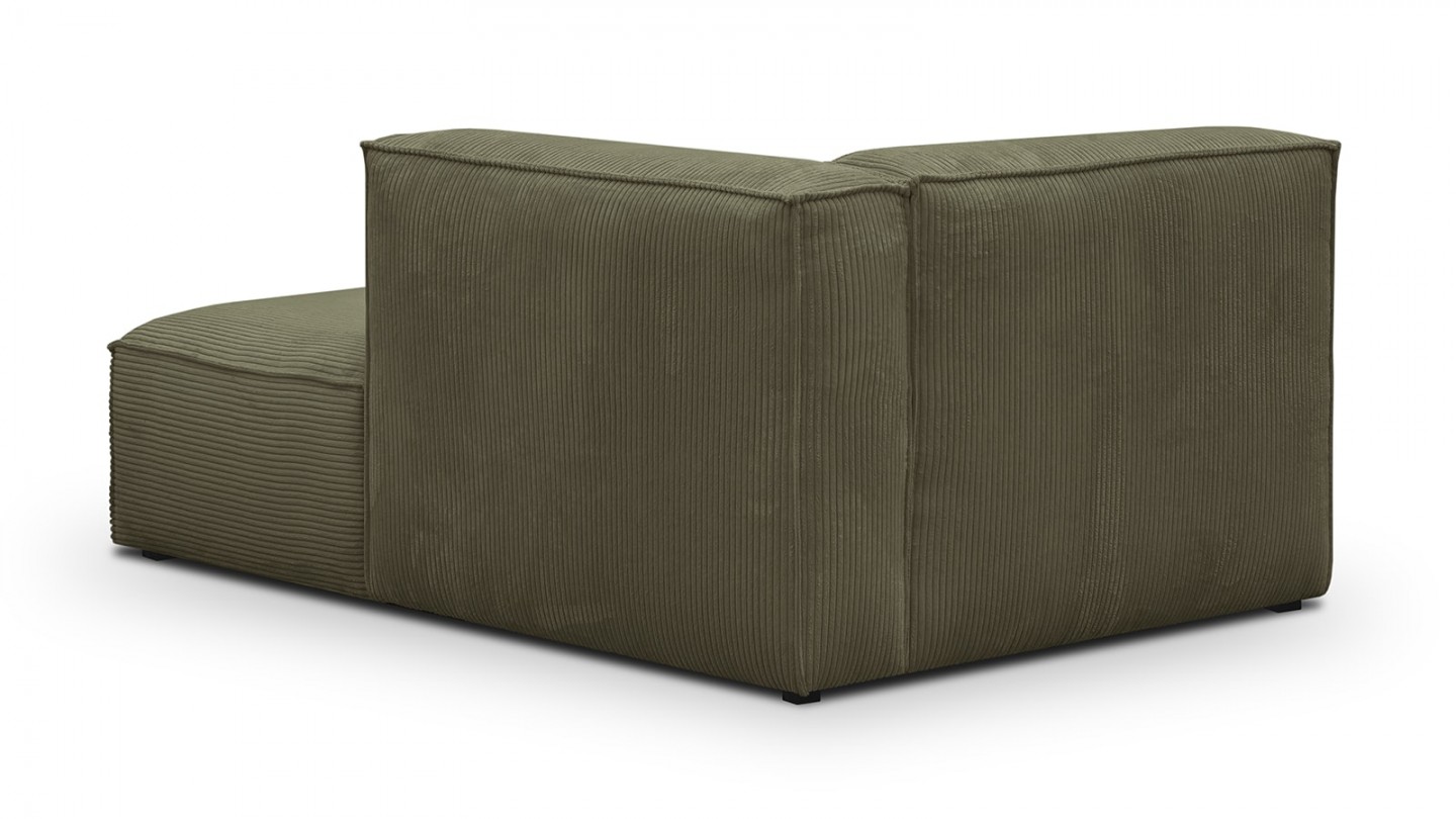 Canapé d'angle à droite modulable avec méridienne 6 places en velours côtelé vert kaki - Rezia