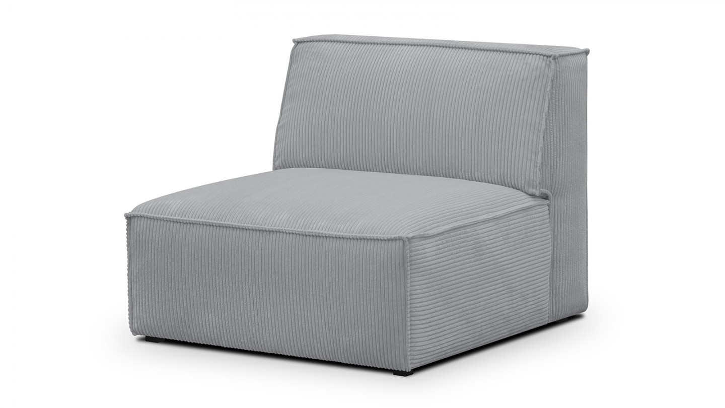 Canapé d'angle à gauche modulable avec méridienne 6 places en velours côtelé gris clair - Rezia