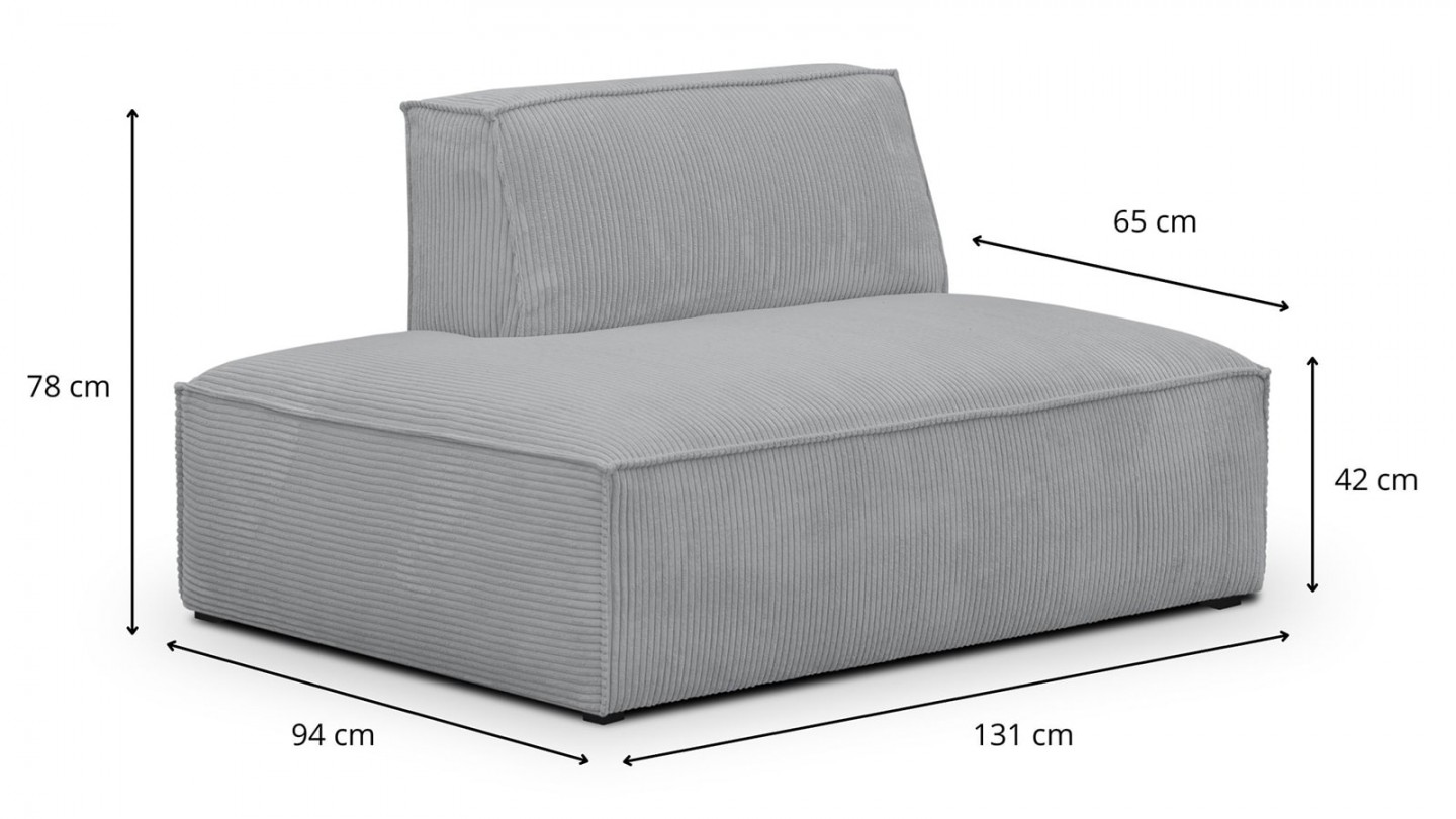 Canapé d'angle à droite modulable avec méridienne 6 places en velours côtelé gris clair - Rezia