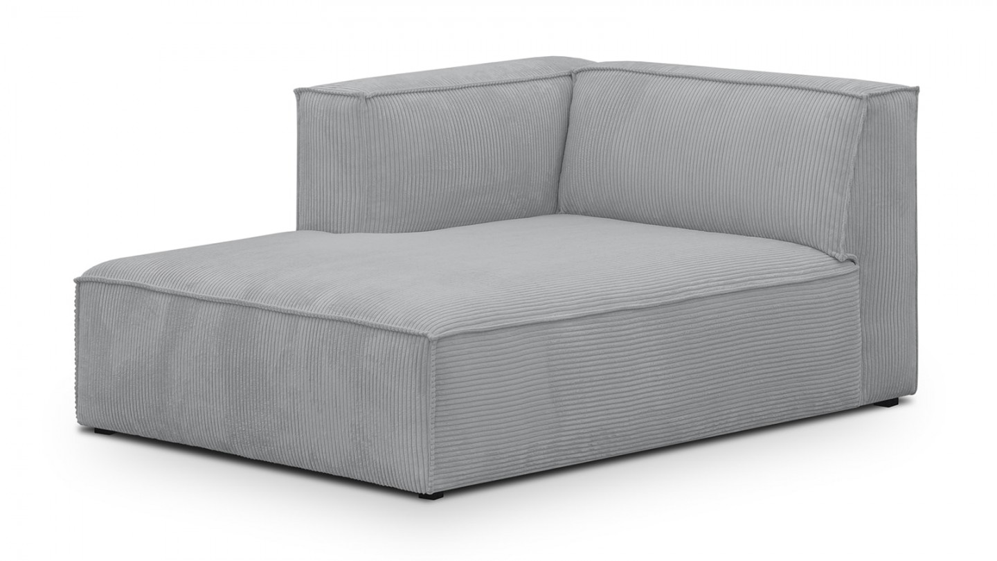 Canapé d'angle à gauche modulable avec méridienne 3 places en velours côtelé gris clair - Rezia