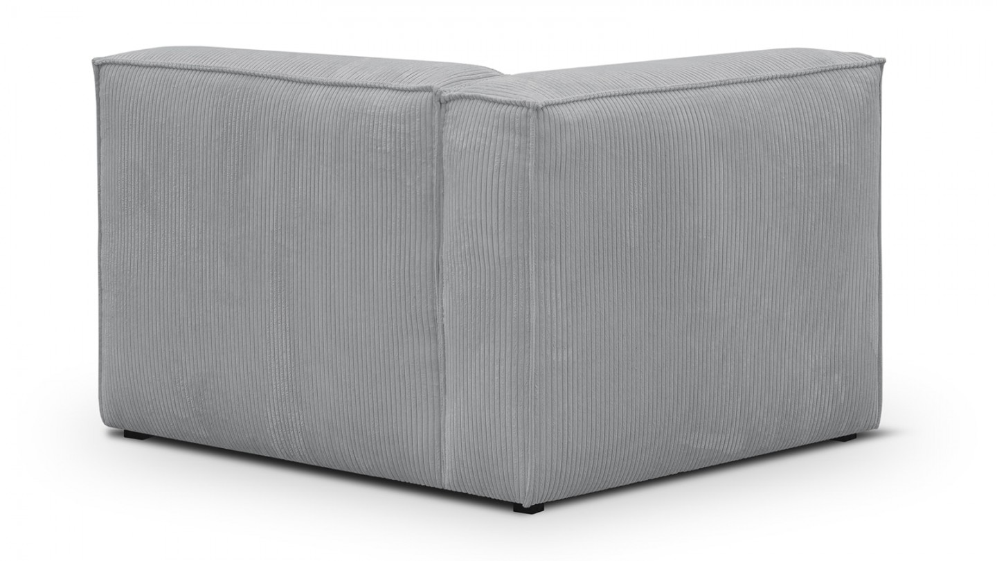 Canapé d'angle à droite modulable avec méridienne 5 places en velours côtelé gris clair - Rezia