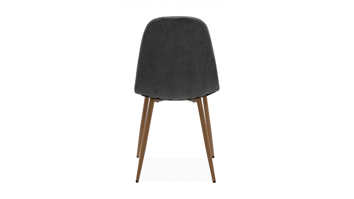 Lot de 4 chaises en velours côtelé gris, piètement métal effet bois - Anisa