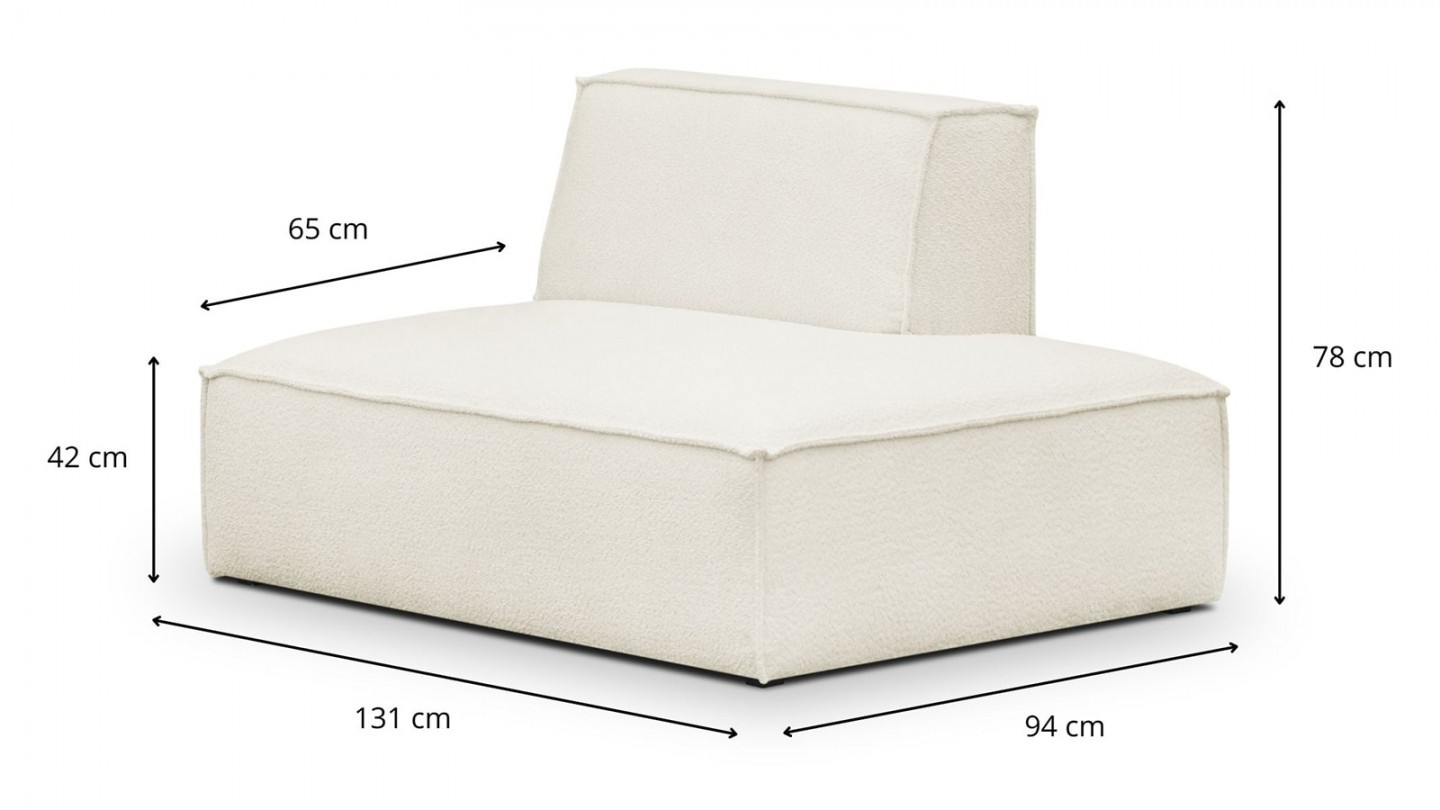 Canapé d'angle à gauche modulable avec méridienne 4 places en tissu bouclette écru - Rezia