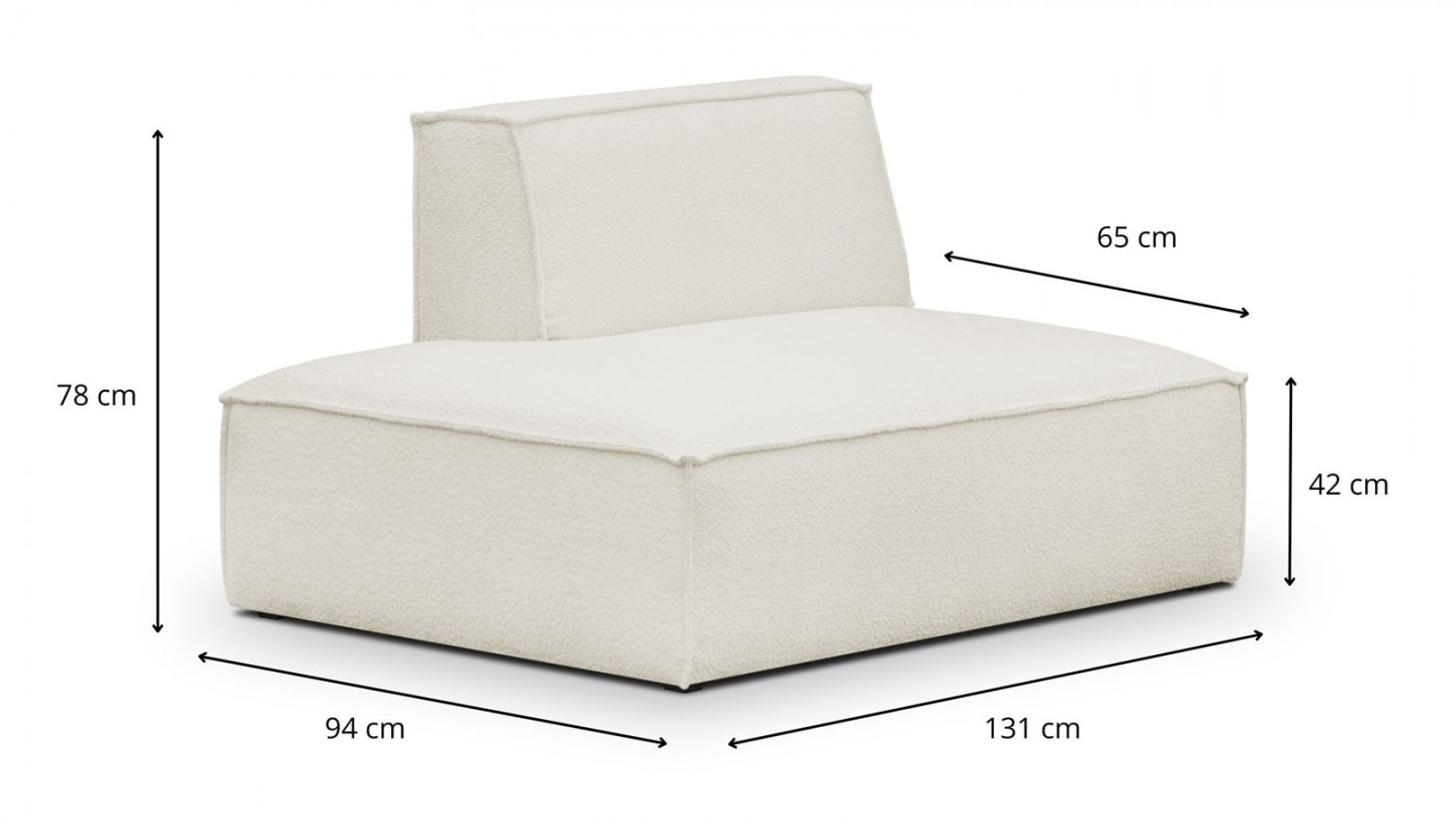 Canapé d'angle à droite modulable avec méridienne 4 places en tissu bouclette écru - Rezia