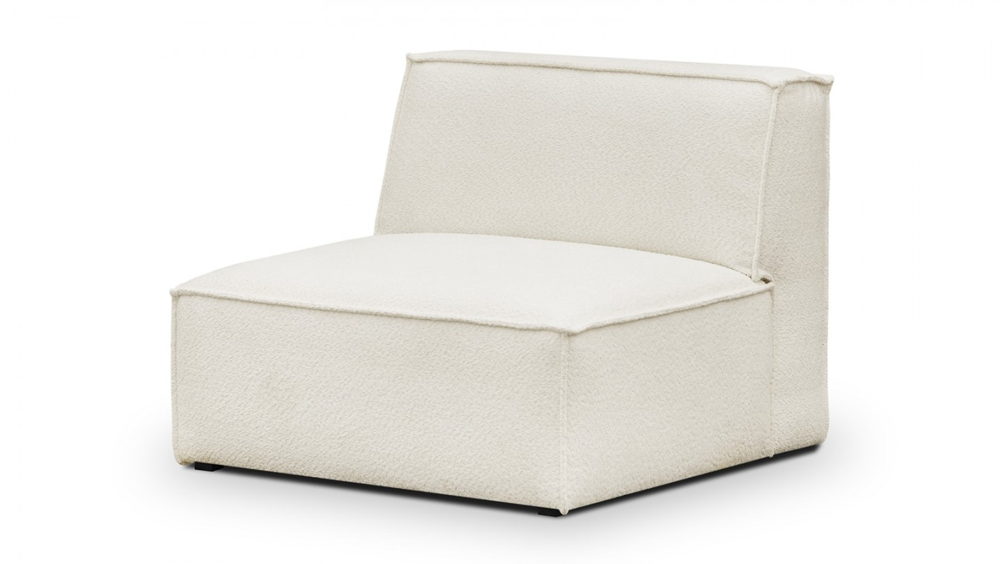 Canapé d'angle à droite modulable avec méridienne 6 places en tissu bouclette écru - Rezia