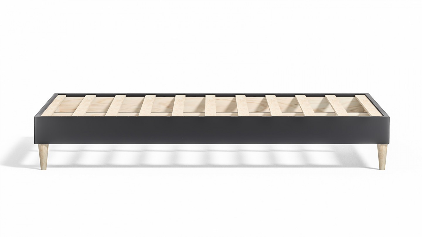 Ensemble lit adulte 140x190 cm en velours gris + Matelas mousse gel à mémoire de forme, double confort - Dual Confort