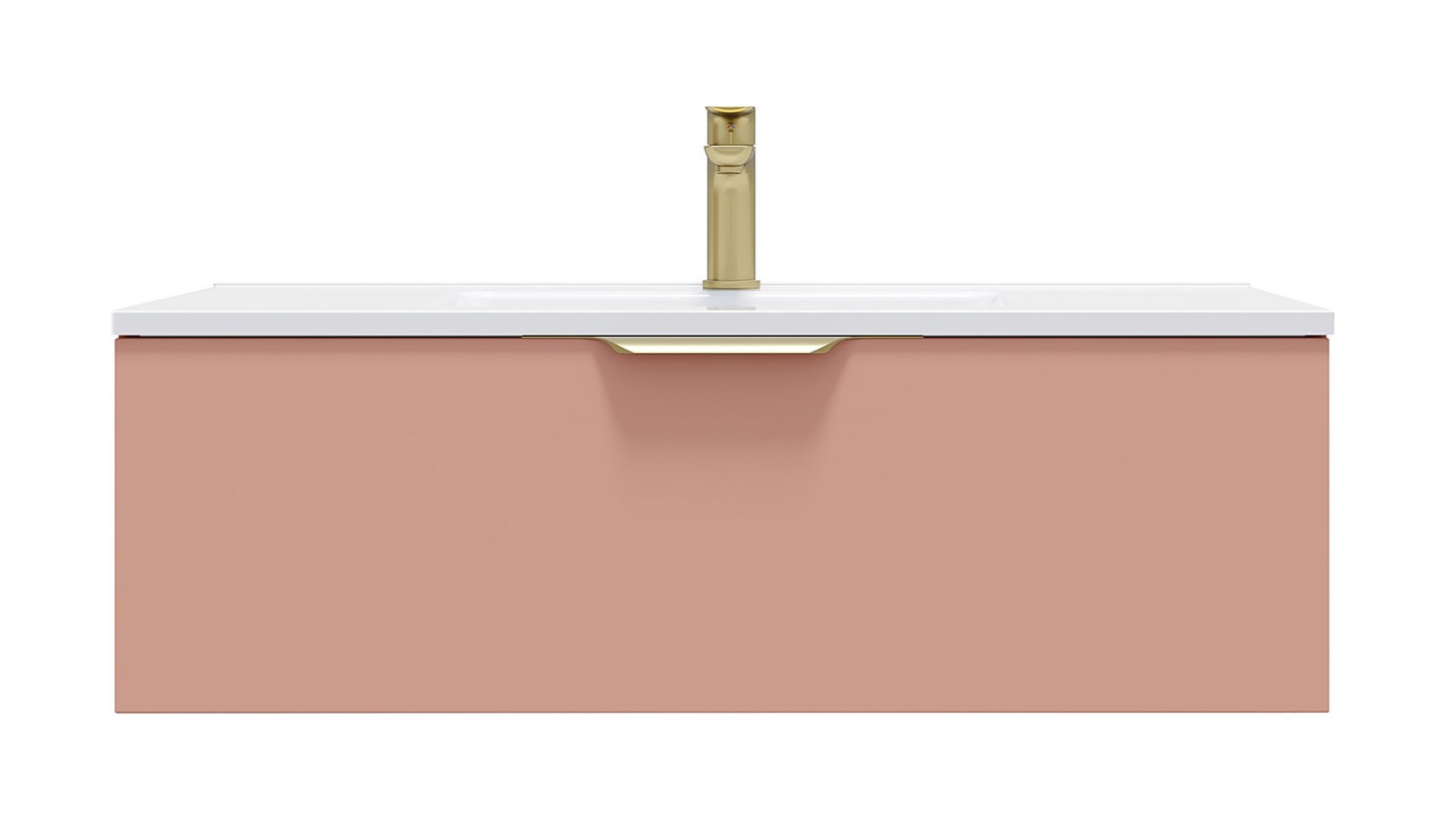 Meuble de salle de bain suspendu vasque intégrée 90cm 1 tiroir Abricot - Swing