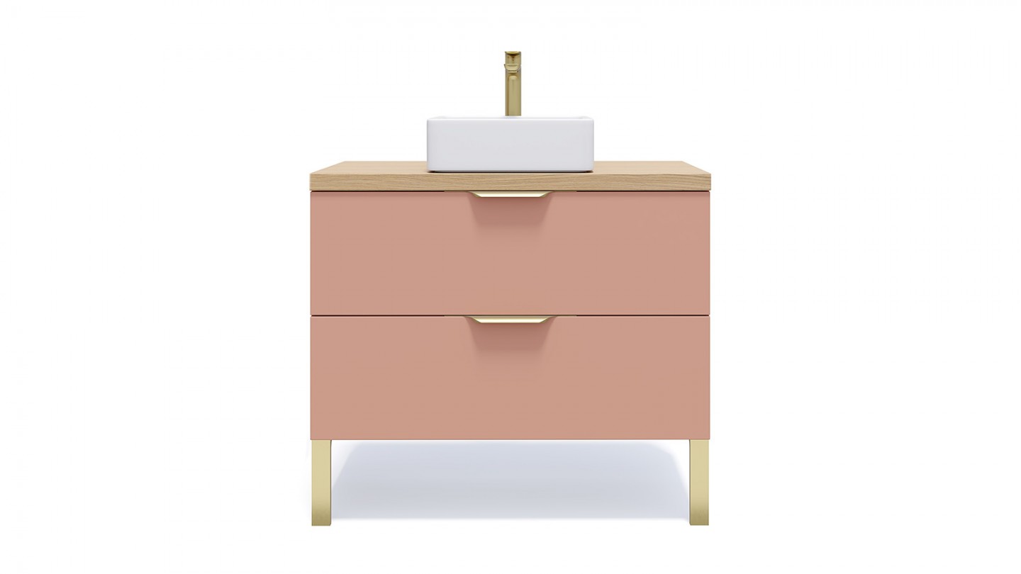 Meuble de salle de bain suspendu vasque à poser 90cm 2 tiroirs Abricot - Swing