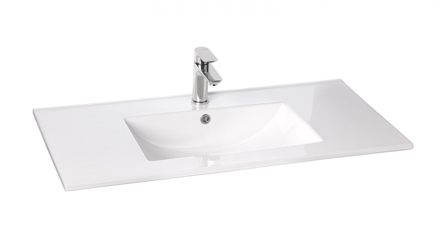 Meuble de salle de bain suspendu vasque intégrée 90cm 2 tiroirs Chêne cannelé + miroir - Venice