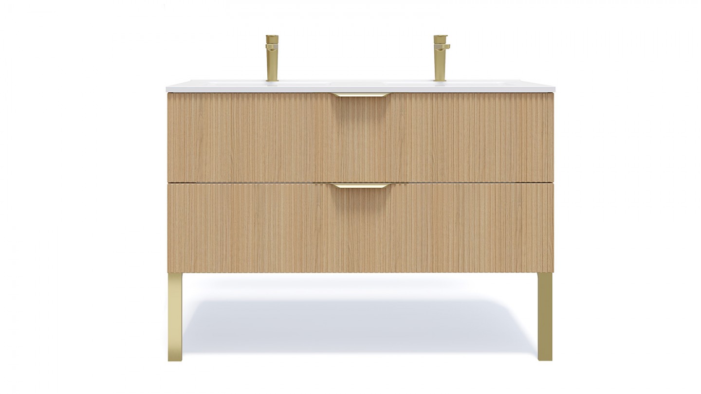 Meuble de salle de bain suspendu double vasque intégrée 120cm 2 tiroirs