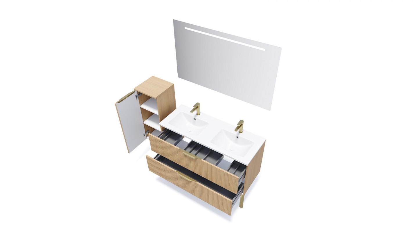 Meuble de salle de bain suspendu double vasque intégrée 120cm 2 tiroirs