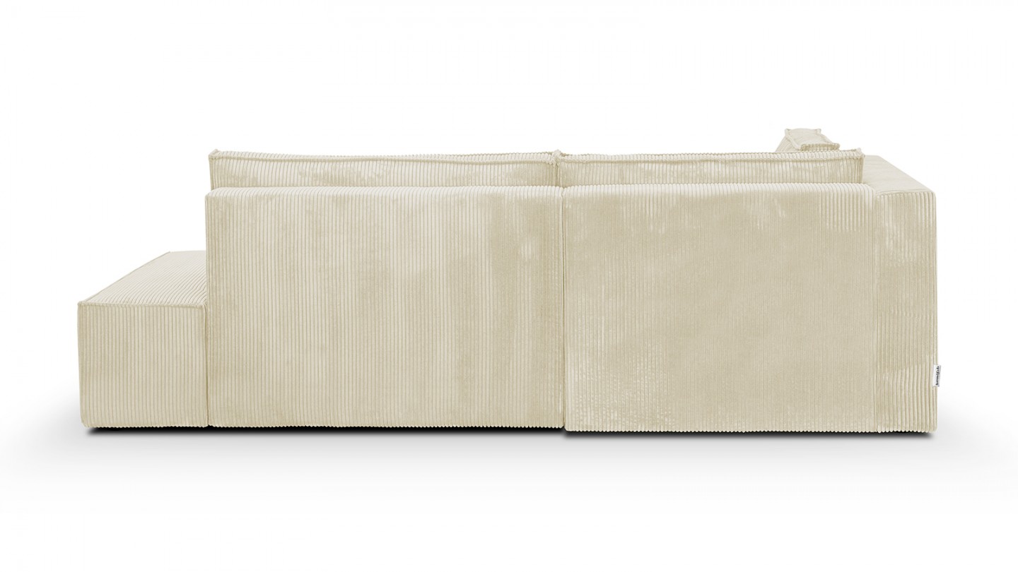 Canapé d'angle à gauche convertible 3 places avec coffre de rangement en velours côtelé beige - Barani
