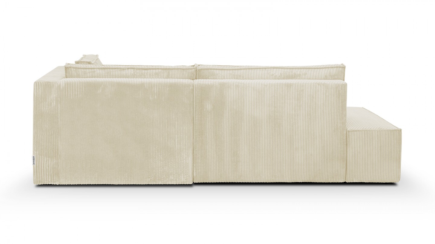 Canapé d'angle à droite convertible 3 places avec coffre de rangement en velours côtelé beige - Barani