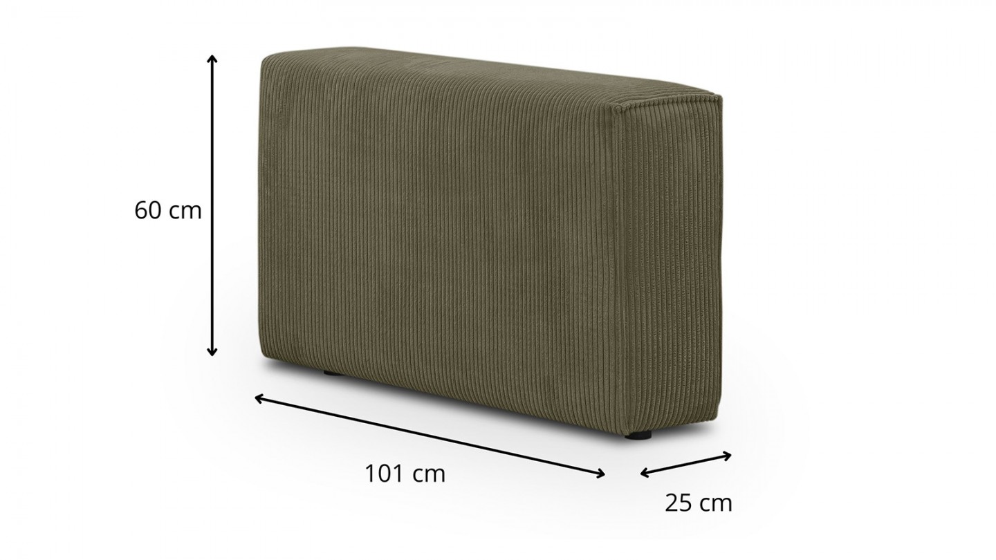 Canapé modulable 3 places en velours côtelé vert kaki - Harper Mod