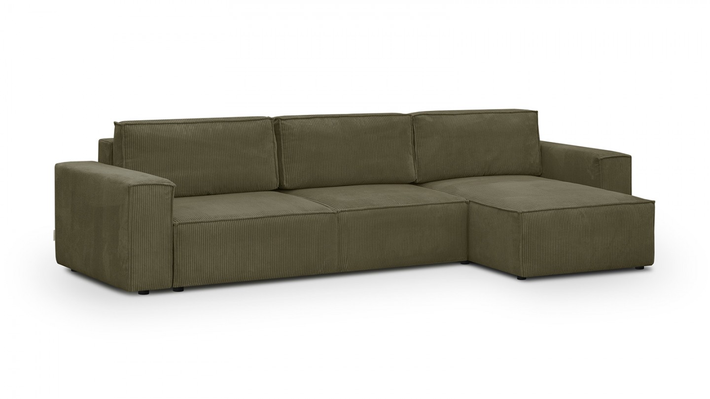 Canapé d'angle modulable 5 places en velours côtelé vert kaki - Harper Mod