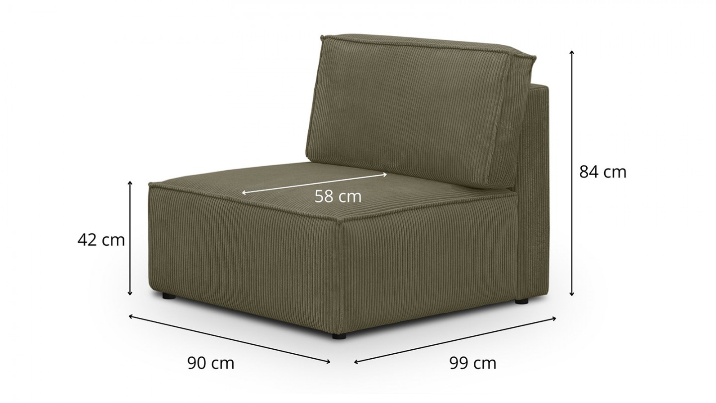 Canapé d'angle à gauche modulable 8 places en velours côtelé vert kaki - Harper Mod