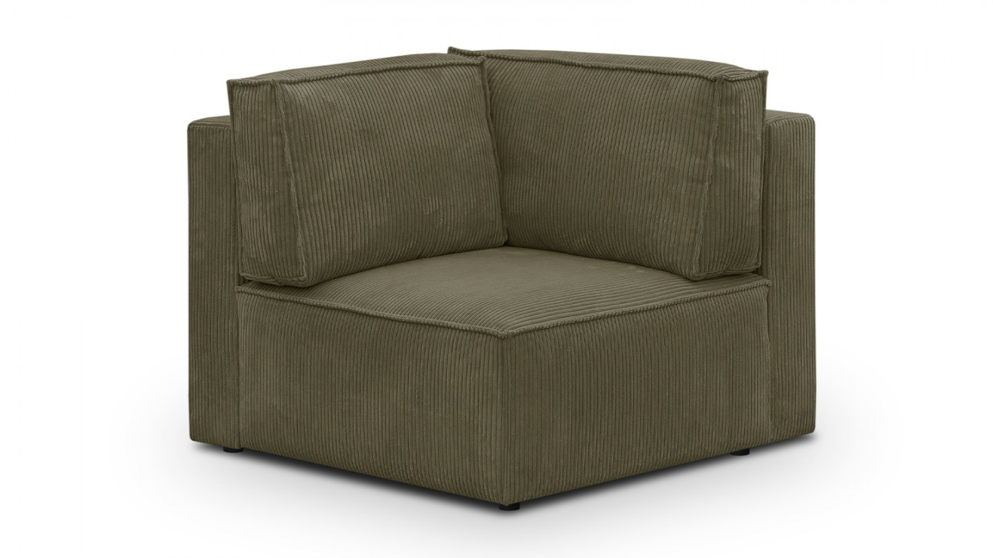 Canapé d'angle à gauche modulable 8 places en velours côtelé vert kaki - Harper Mod