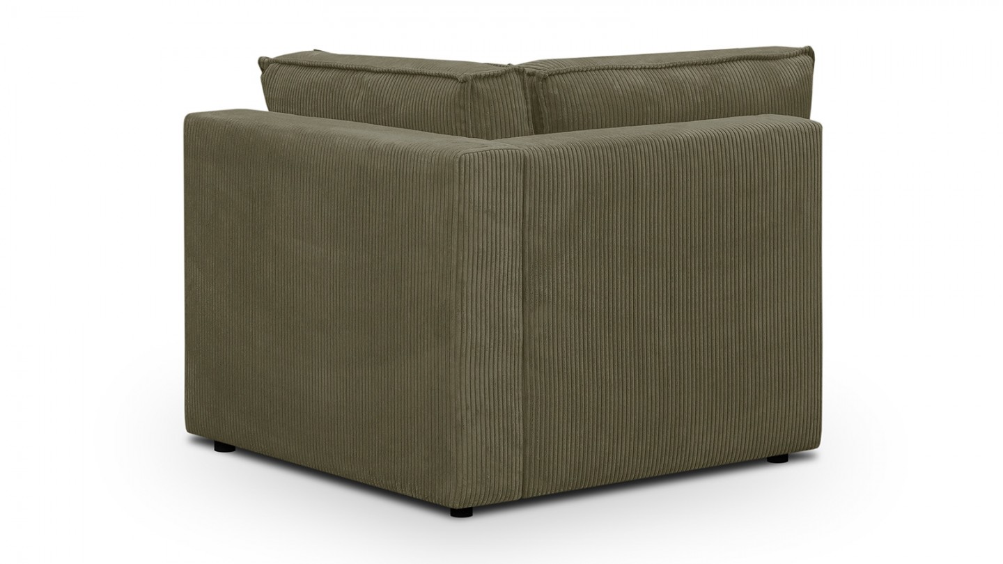 Canapé d'angle à droite modulable 8 places en velours côtelé vert kaki - Harper Mod