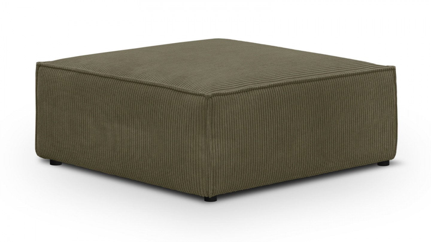 Canapé d'angle à gauche modulable 8 places avec pouf en velours côtelé vert kaki - Harper Mod