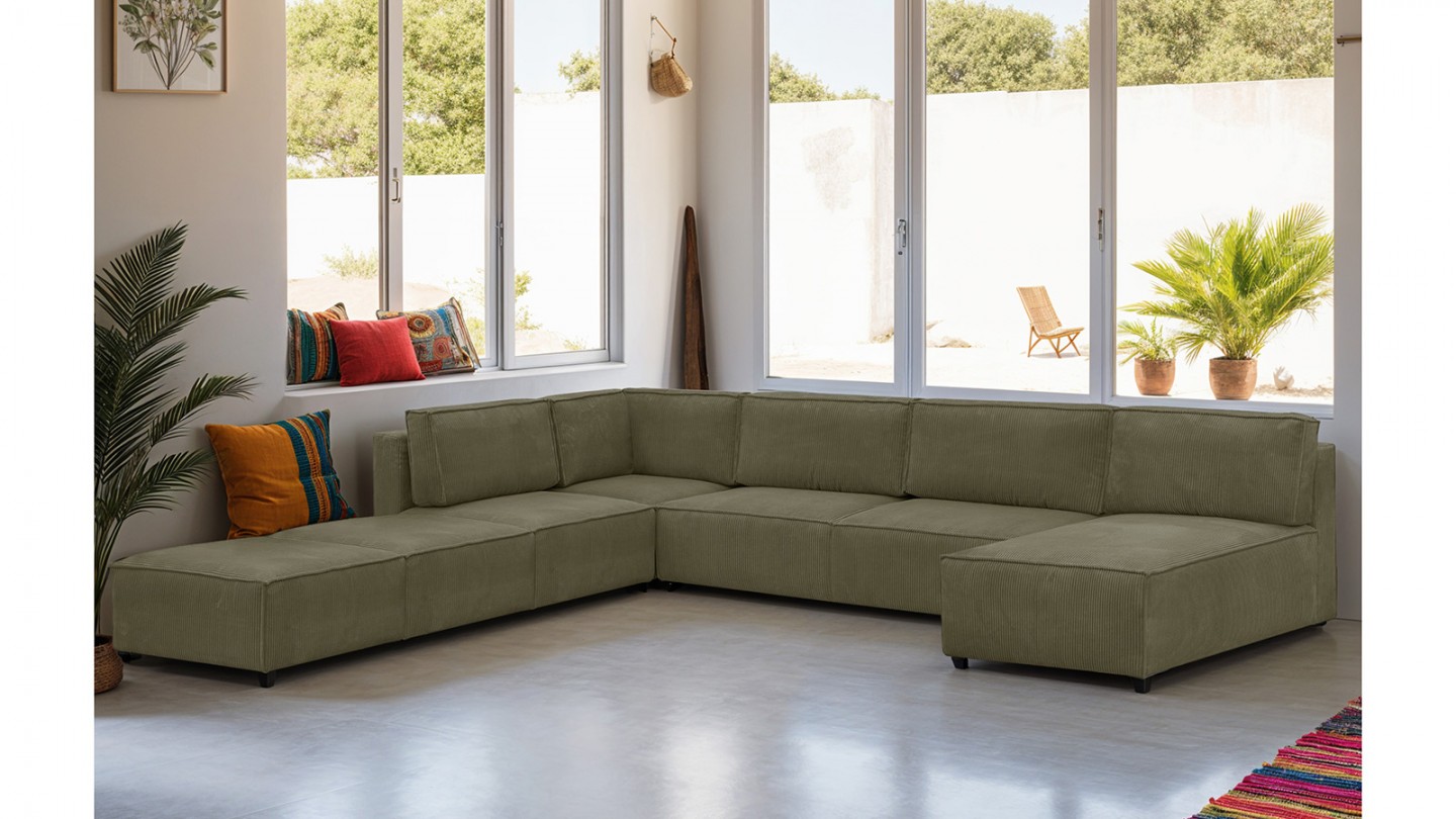 Canapé D'angle 8 Places – Gris Clair Microfibre – Housses Amovibles – Occasion