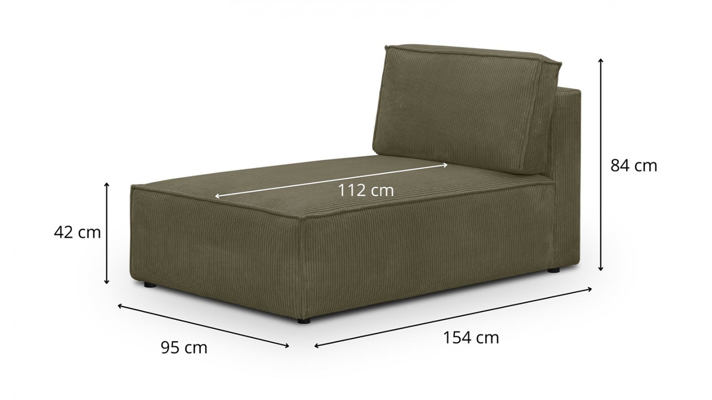 Canapé d'angle à droite panoramique convertible modulable 8 places en velours côtelé vert kaki - Harper Mod