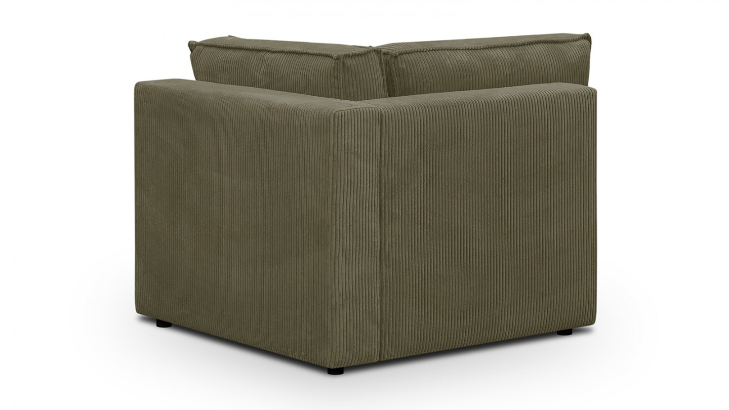Canapé d'angle à gauche modulable 4 places avec 2 poufs en velours côtelé vert kaki - Harper Mod