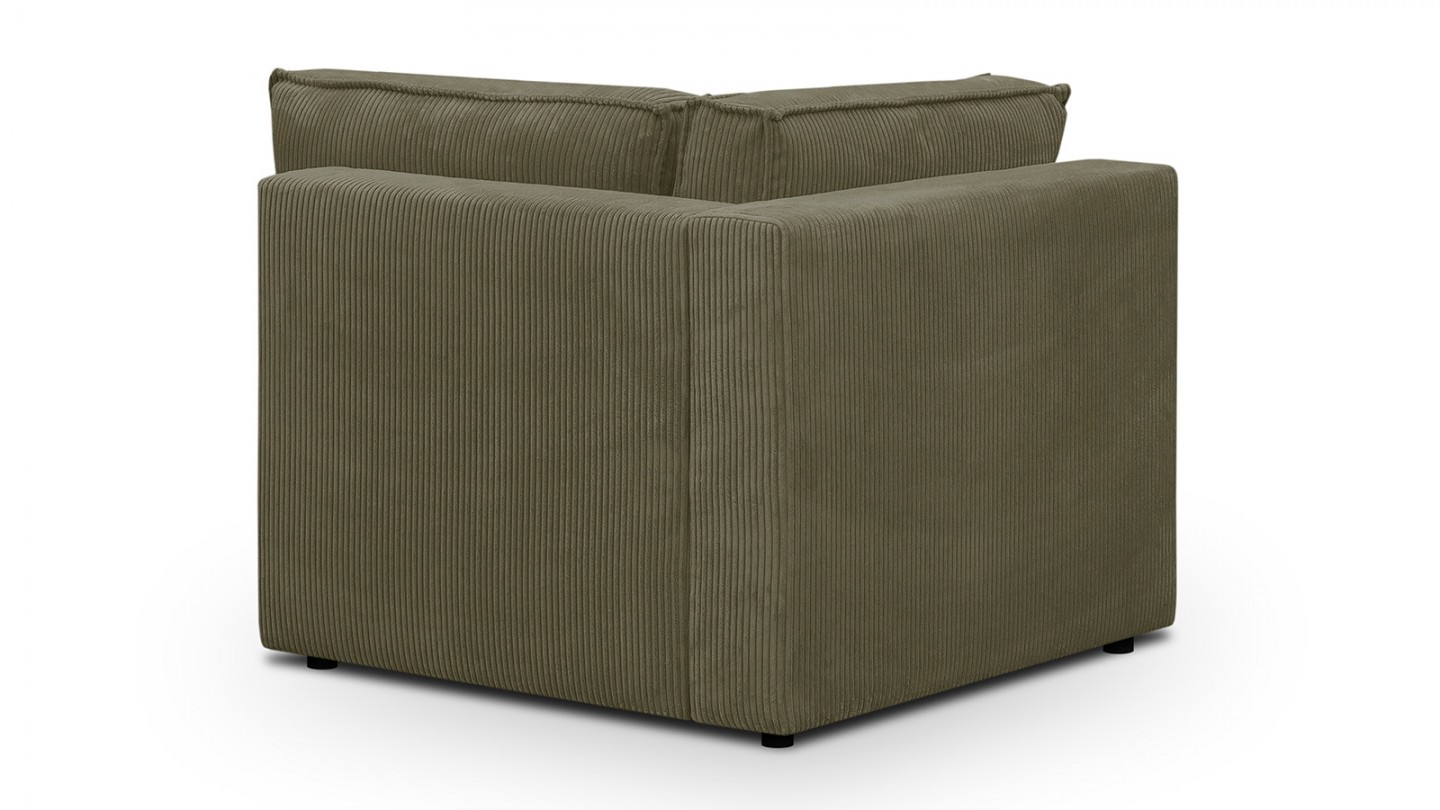 Canapé d'angle à droite panoramique convertible modulable 8 places avec pouf en velours côtelé vert kaki - Harper Mod