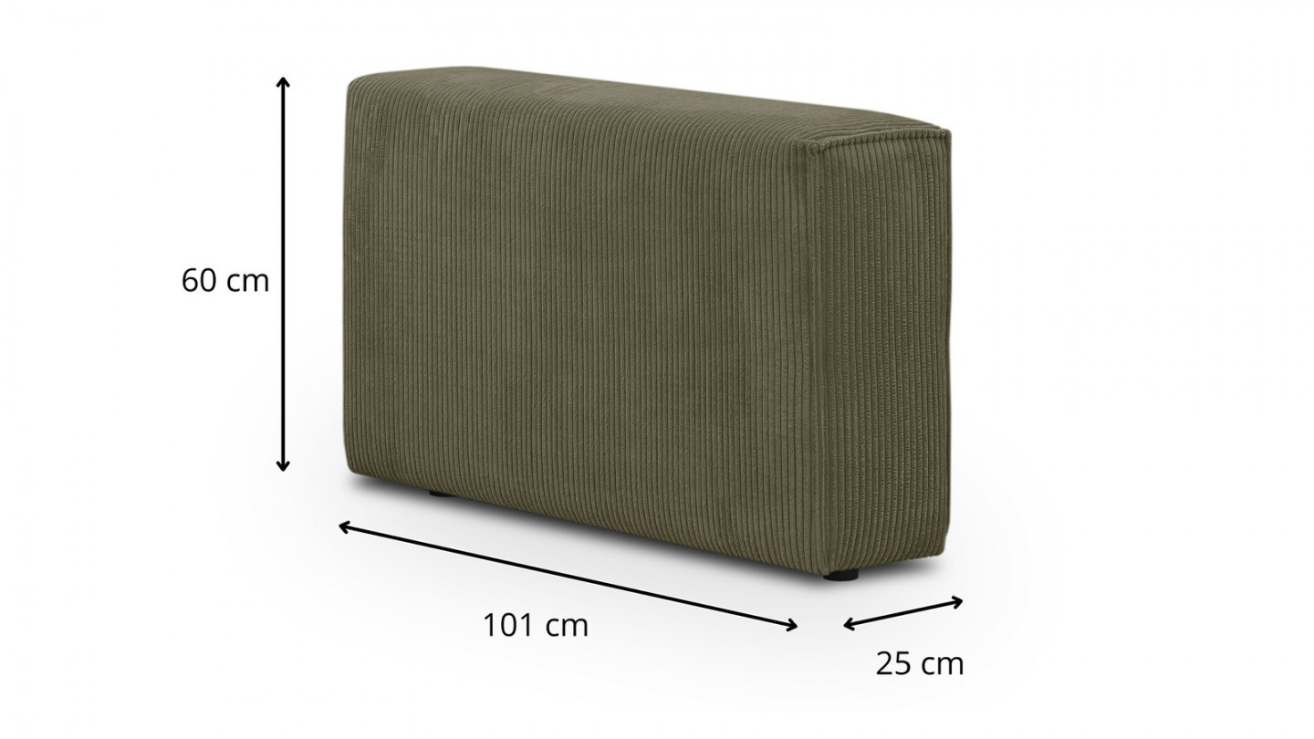 Accoudoir gauche pour canapé modulable en velours côtelé vert kaki - Harper Mod