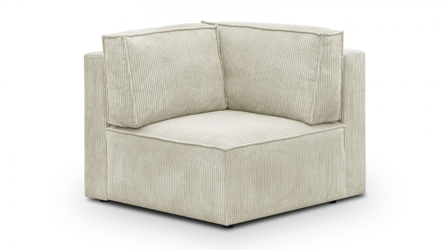 Canapé d'angle à gauche modulable 8 places avec pouf en velours côtelé beige - Harper Mod