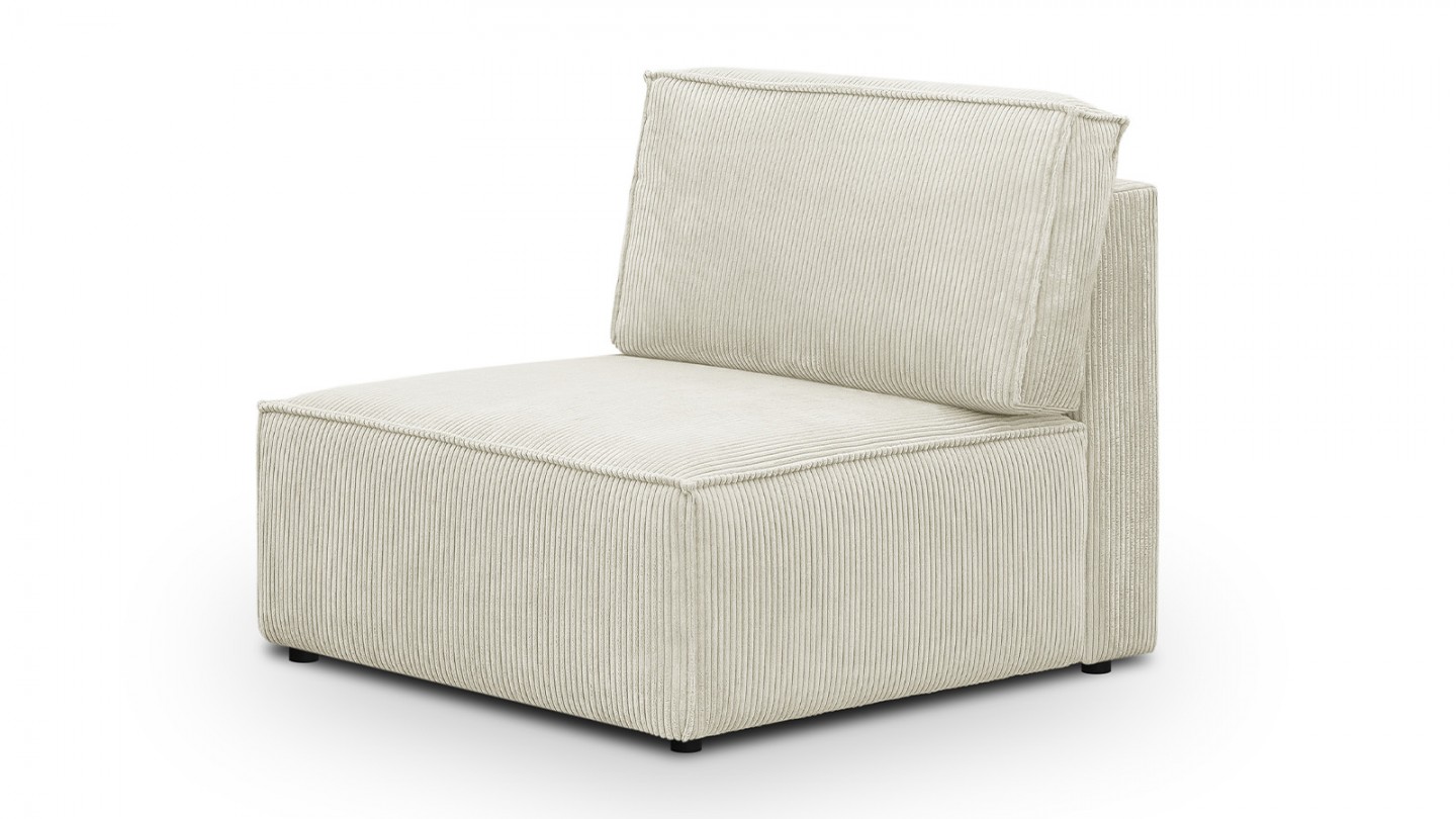 Canapé d'angle à droite modulable 4 places avec 2 poufs en velours côtelé beige - Harper Mod