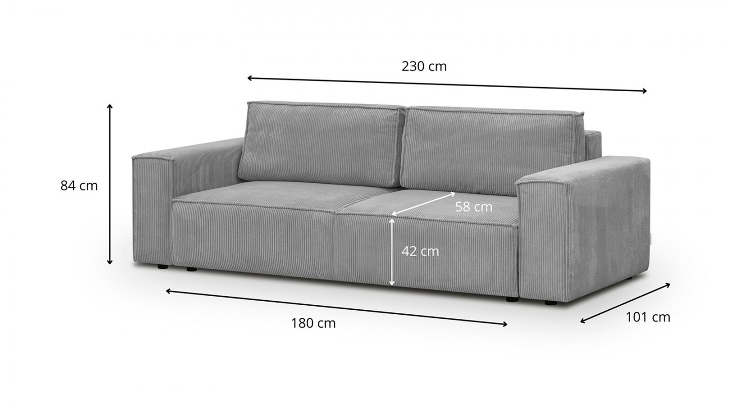 Canapé modulable 3 places en velours côtelé gris clair - Harper Mod