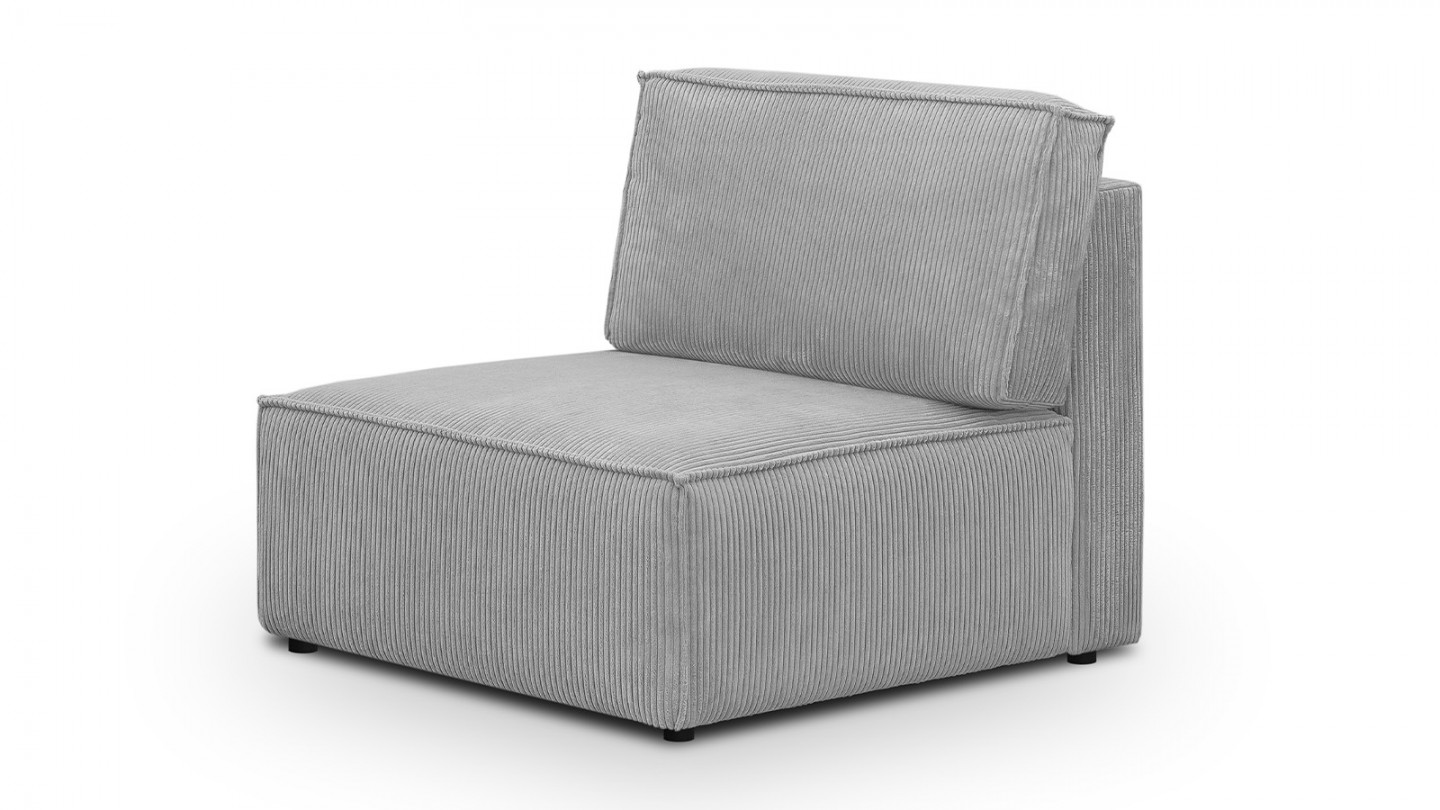 Canapé d'angle à droite modulable 8 places avec pouf en velours côtelé gris clair - Harper Mod