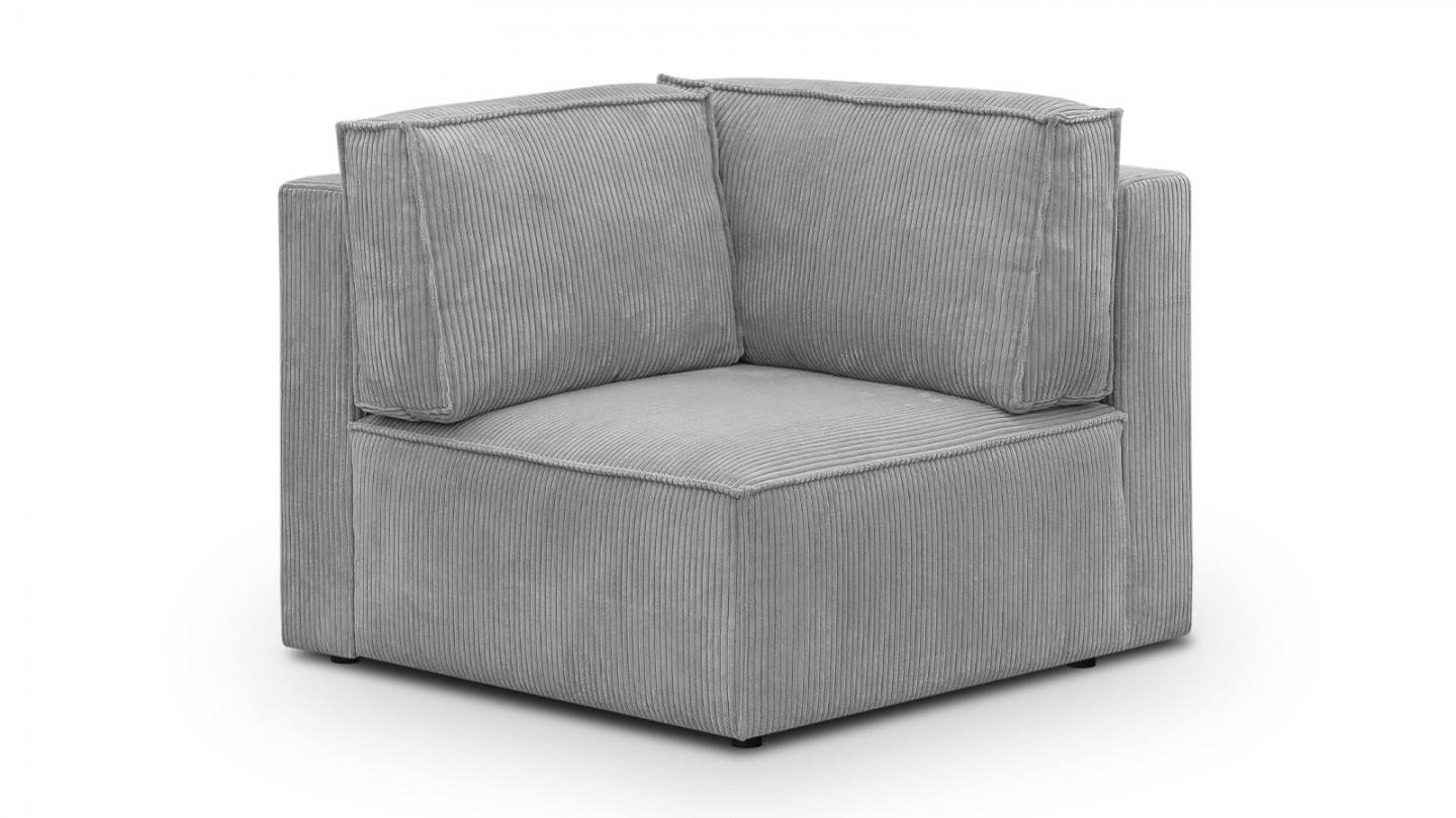 Canapé d'angle à droite modulable 4 places avec 2 poufs en velours côtelé gris clair - Harper Mod